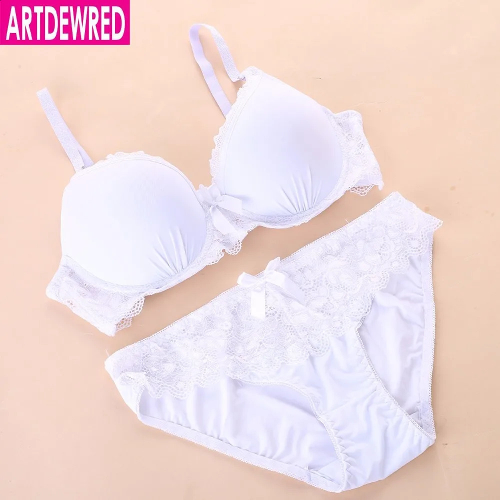 Women Lace Underwear Push Up Side Support Plunge Bra and Panty Set Lingerie Plus Size Bras Briefs Sets Blue White 240812