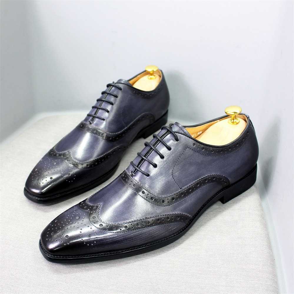CMM British Style Block Leather Mens Shoes Handmade Mens Oxford Shoes Business Casual Leather Shoes Mens