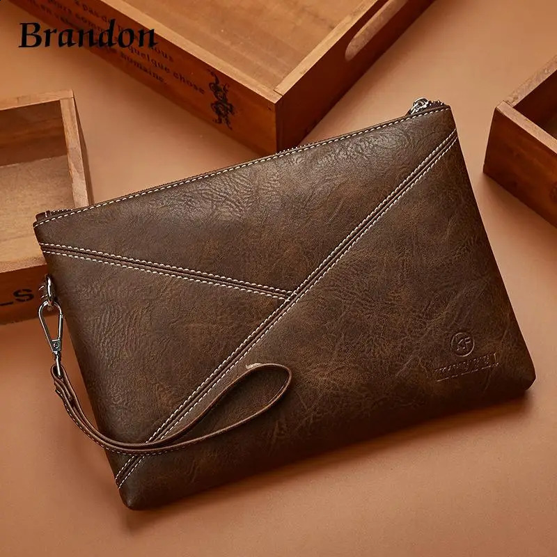 high-end PU material European and American retro mens handbag business casual handbag lightweight underarm storage bag 240812