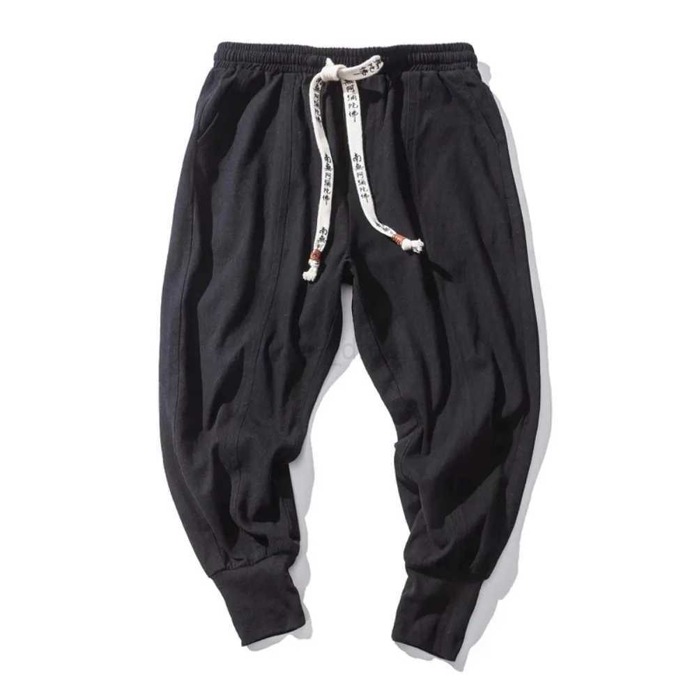 Cotton Linen Harem Pants Men Streetwear Joggers New Baggy Drop-crotch Pants Casual Trousers Men SweatpantsXJ240813