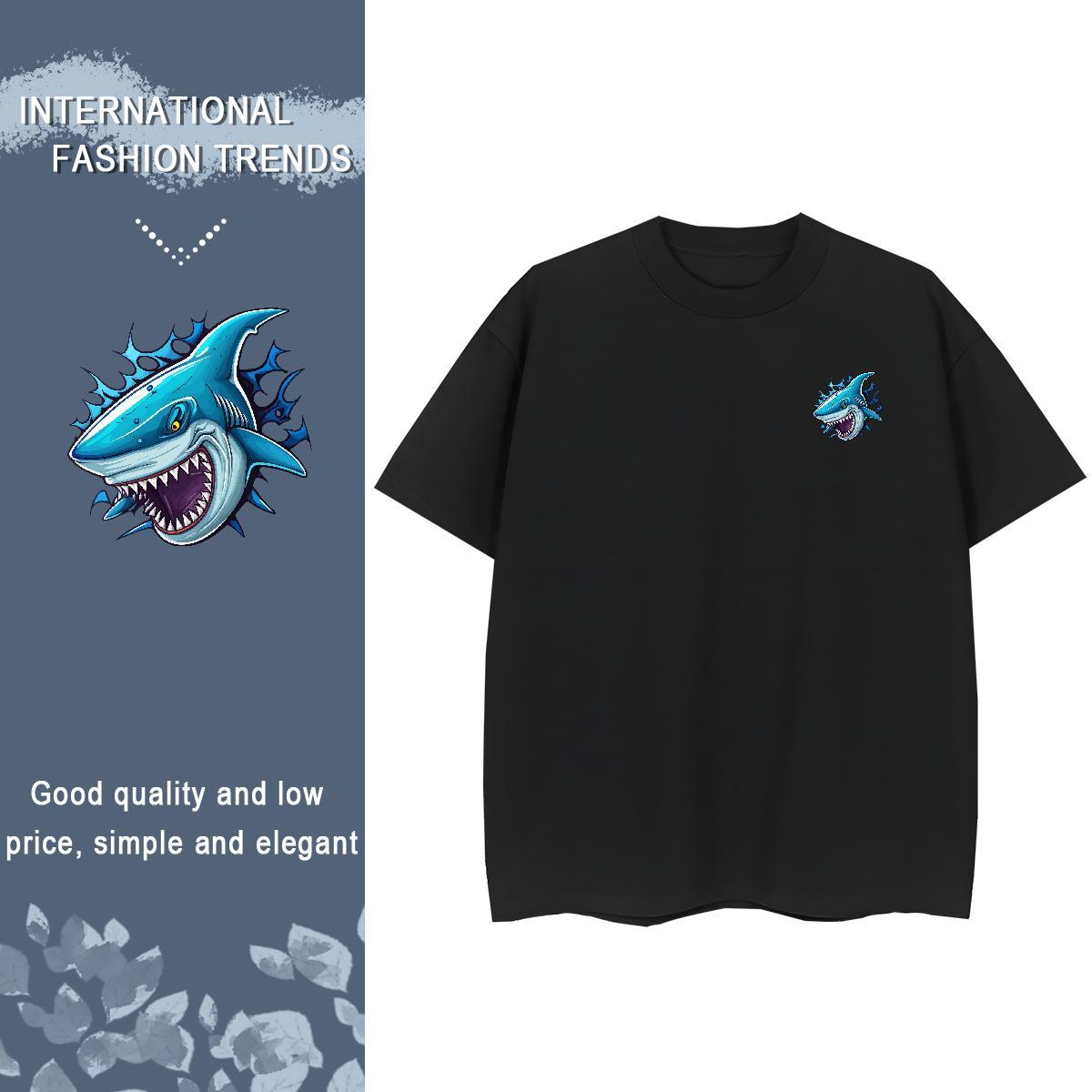 Men T Shirts 230g 100% Cotton Shark Summer Casual Breathable Crew Neck White Plus Size Men Tees New Wholesale Tshirts