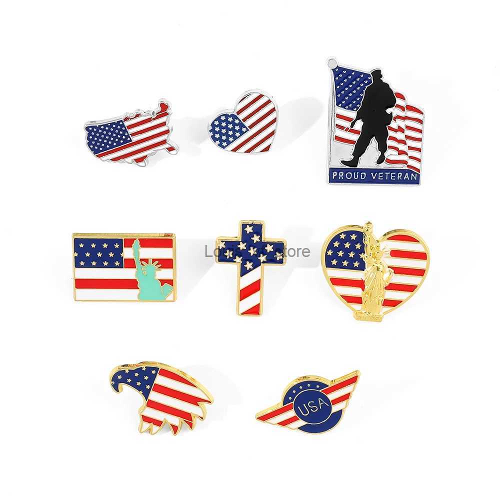 Pins Brooches US Flag Enamel Pin Soldiers Veterans Statue of Liberty Badge Chest Bag Clothing Collar H240813