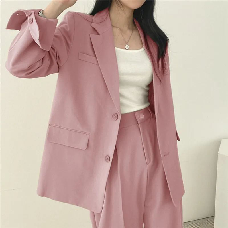 Woman Blazer Jacket Long Pants Trousers Women Set Pink Suits Office Korean Two-Piece Single Breasted Business Wear ZX-828 240813