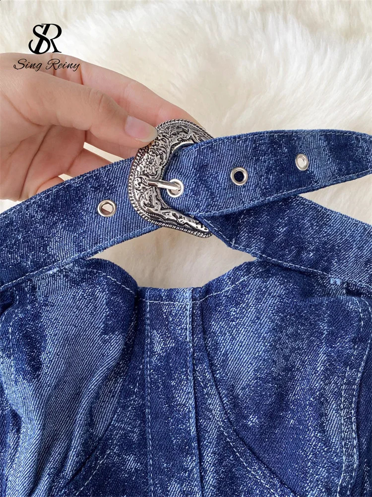 SINGREINY High Street Denin Two Pieces Sets Strapless Backless Mini TopsShort Zipper Pleated Skirt Women Sexy Y2k Senior Suits 240812