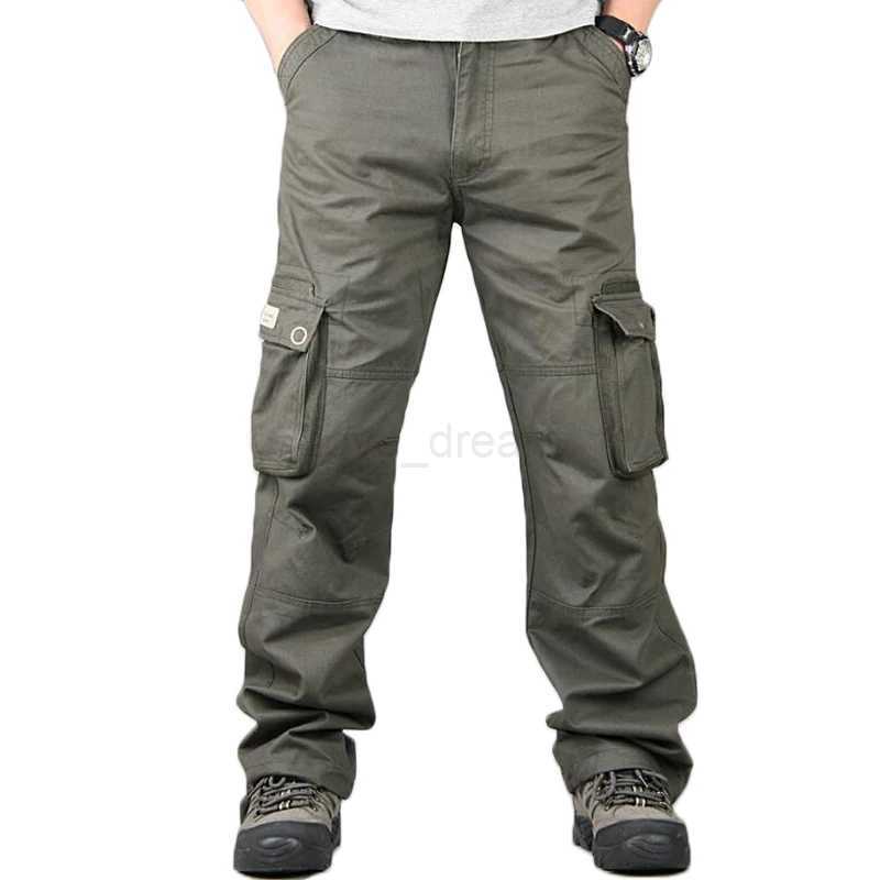 Pockets Pants Men New Autumn Winter Casual Cotton Loose Long Trousers Mens Thick Overalls Joggers Military Tactical Cargo PantsXJ240813