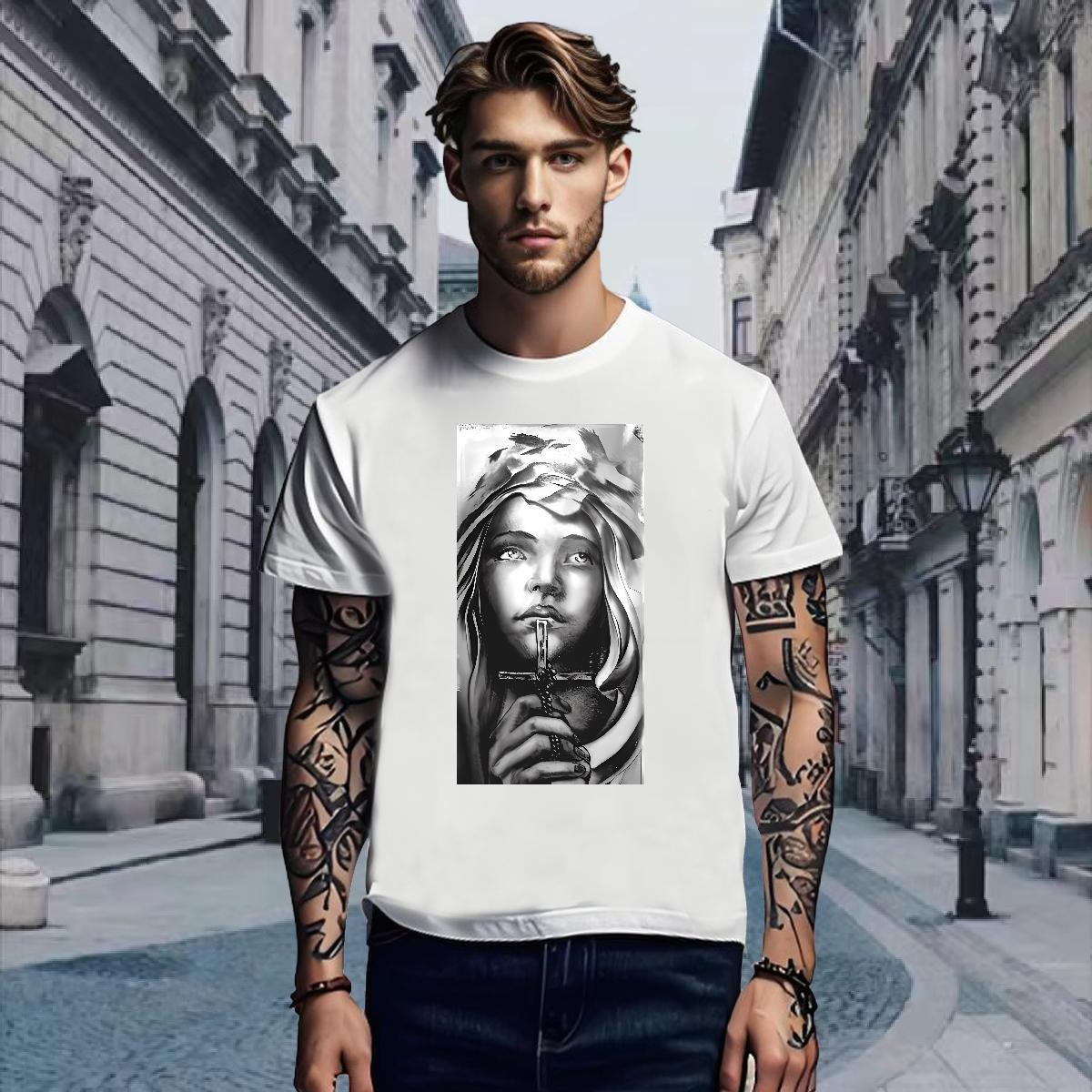 T Shirts Men 230g Cotton nun Daily Outfit Short Sleeve Soft Custom Cartoon Men Tops Tees Casual New Cool Polos