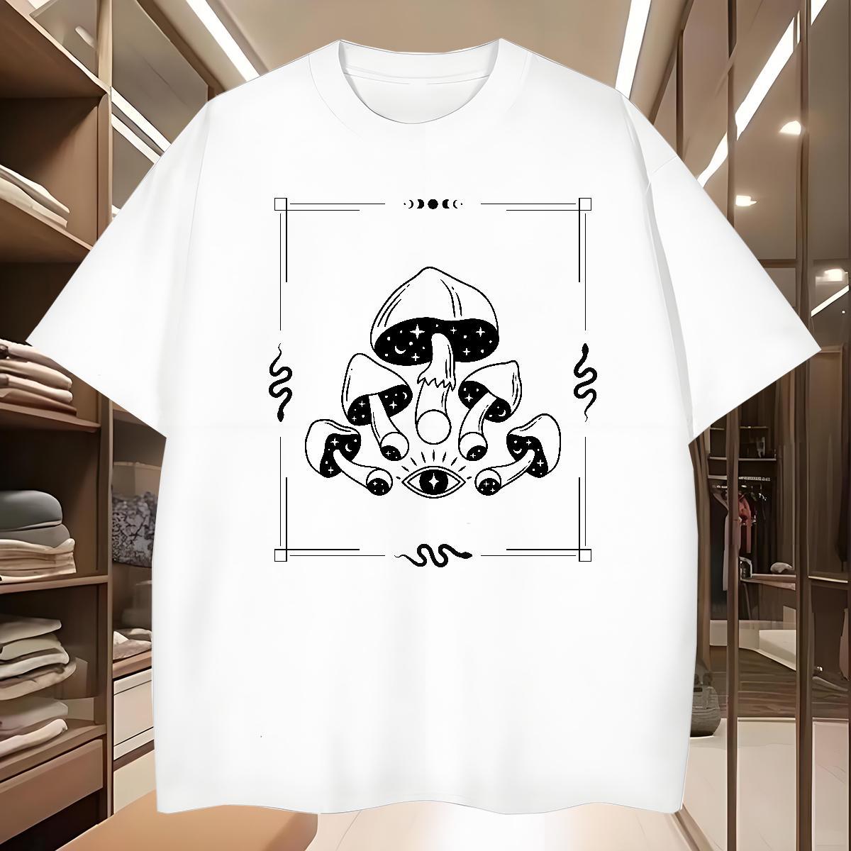 Man T Shirts 230g Cotton mushroom Anime Printing Street Round Neck Short Sleeve Black Oversized Men Tees New Soft Tees Shirts