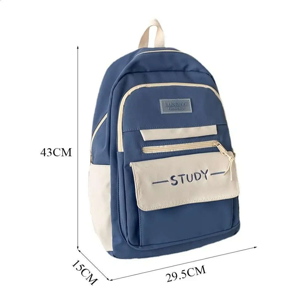 Nylon large capacity backpack for teenagers solid color women waterproof travel students 240813