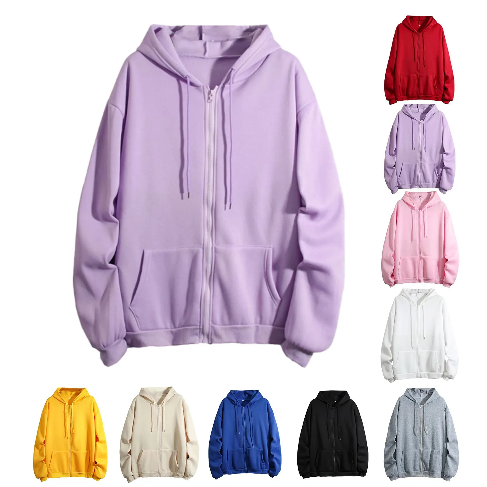 Zip Up Hooded Sweatshirt Loose Women Hoodies Casual Solid Color Harajuku Korean Loose Couple Hoodie Jacket Coat Streetwear 240812