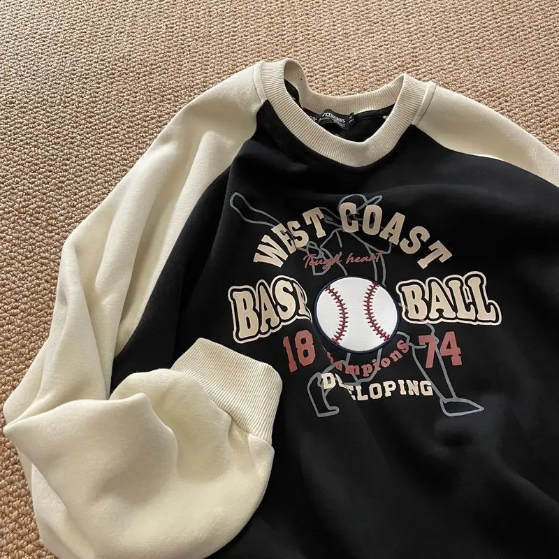 Gmiixder American Retro T-shirt Baseball Patchwork O-neck Shirt Men Women Classic Sweatshirt Unisex Long Sleeve Patchwork Top 240812