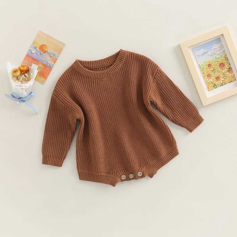 FOCUSNORM 10 color autumn winter baby girl boy sweater jumpsuit 0-24M solid knit long sleeved button jumpsuit W240812