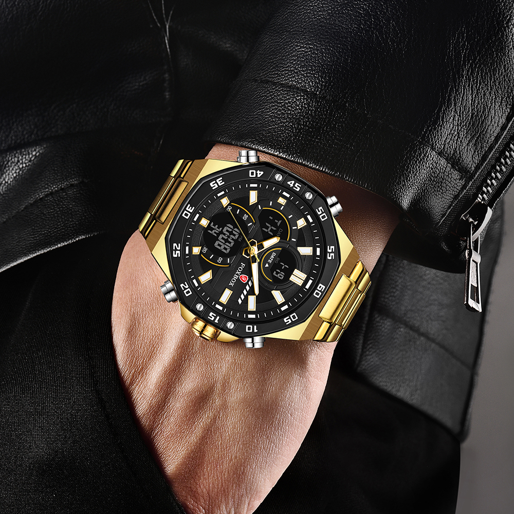 LIGE Classic New Men's Waterproof Multi functional Dual Display Electronic Watch Night Light Alarm Clock Timer Code Watch