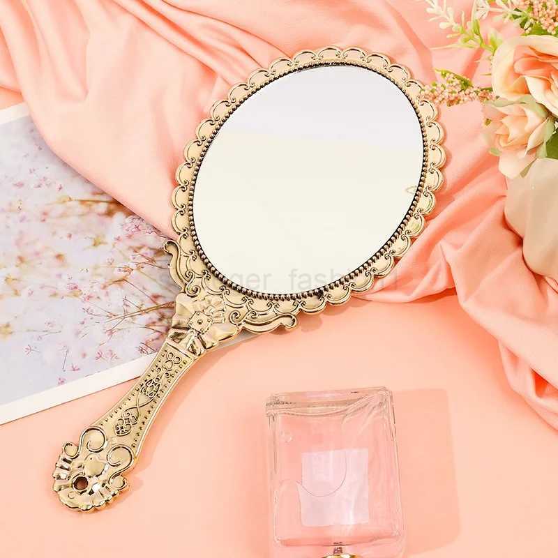 Retro Carved Makeup Mirror Portable Handheld Makeup Vanity Mirror Round European Style Hand Mirror Cosmetic Compact MirrorsXJ240813
