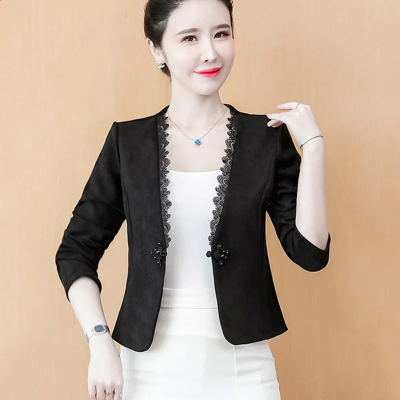 #5320 Black White Office Jacket Women V-neck Single Buttons Slim Short Vintage Coat Outerwear Cardigan Womens Jackets And Coats 240812