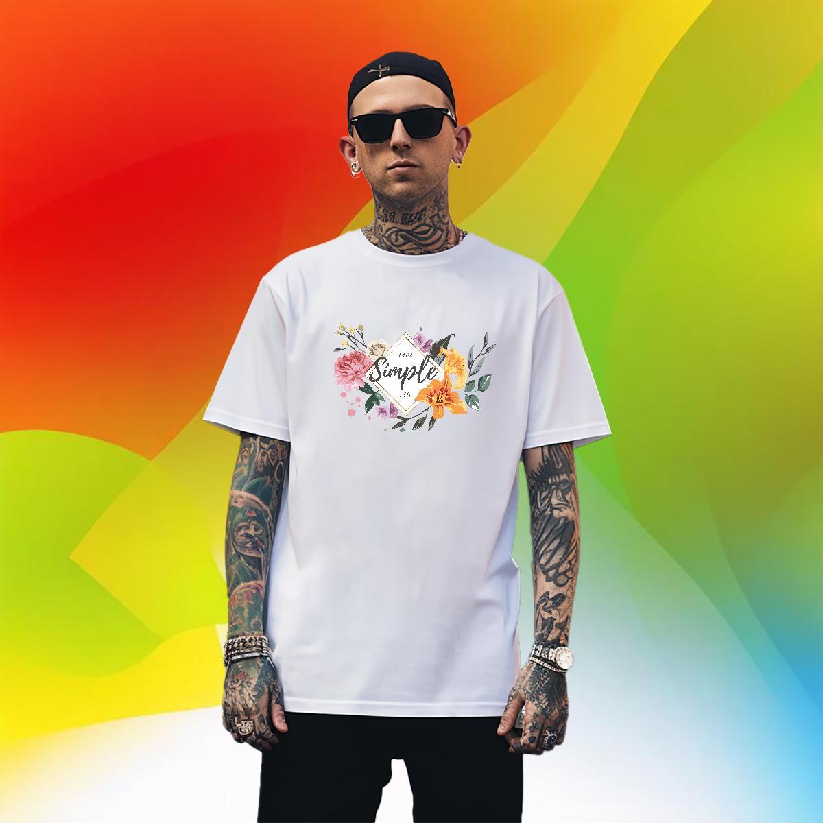 High Quality flower Mens T Shirts Outdoor Couples T Shirts 230g Cotton 2024 Summer Short Sleeve Soft DIY Printed Polos