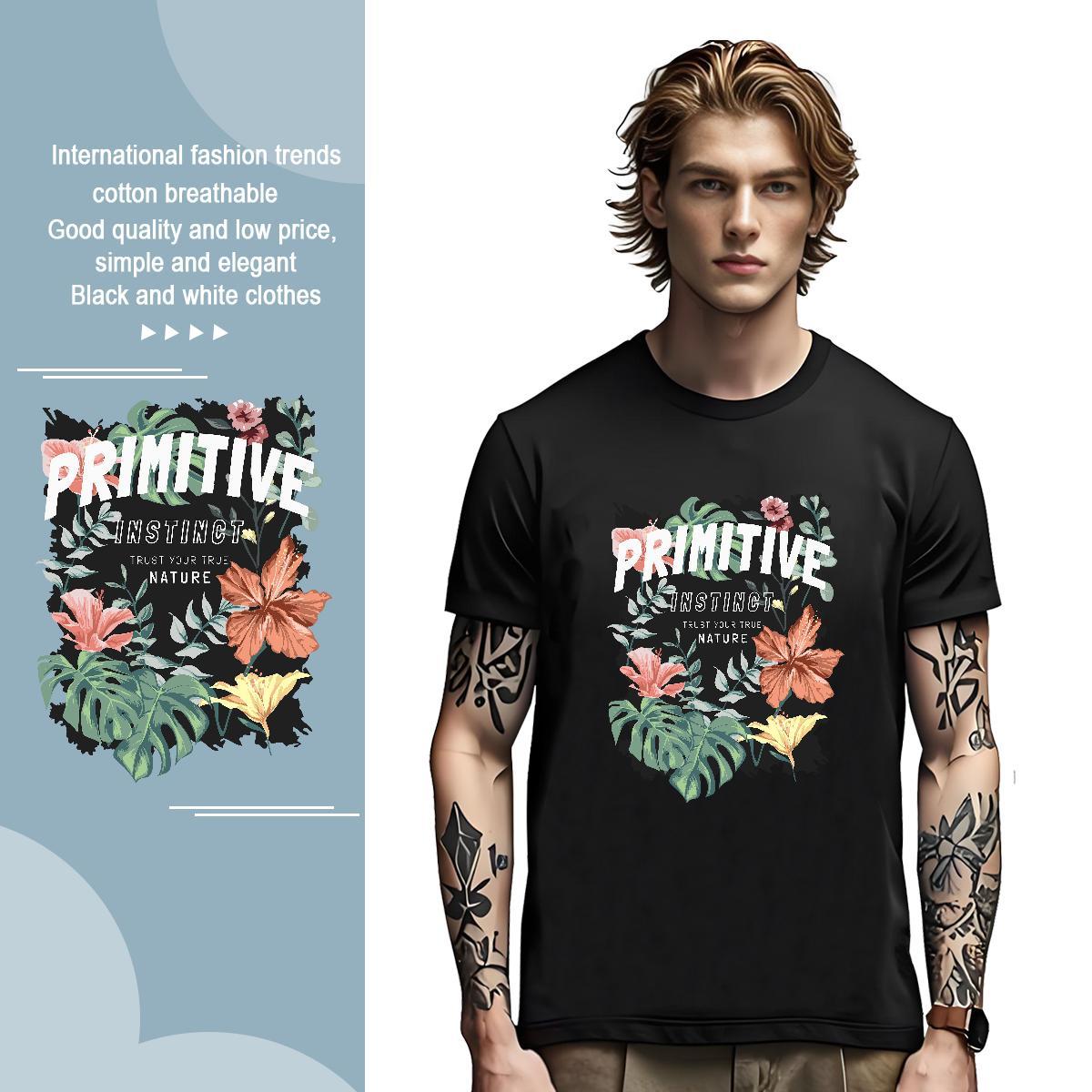 Men T Shirts 230g Cotton flower Street wear Hip Hop Breathable Short Sleeve DIY Logo Oversized Men Tees Customized Brand Tees Shirts