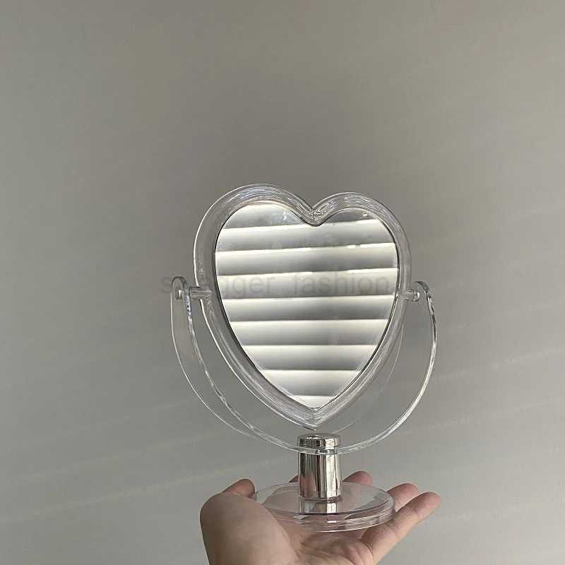 New Acrylic Double Side Makeup Mirror Heart Shaped Cosmetic Mirror Transparent Base Home Bedroom Desktop Make Up MirrorXJ240813