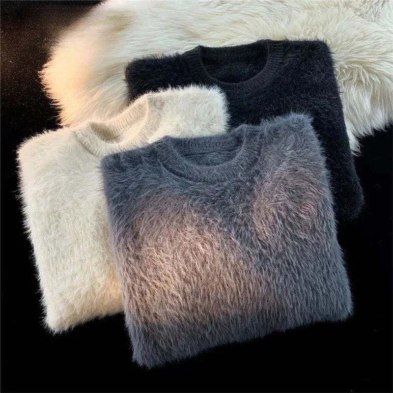 Simple Plush Solid Color Sweater for Men and Women Lazy and Loose Style Versatile and Warm Personalized Round Neck Knit Clothes 240809