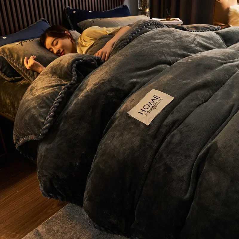 New blue milk velvet soft and warm down duvet cover large double-sided plush winter blanket bedding luxurious down duvet coverX240813