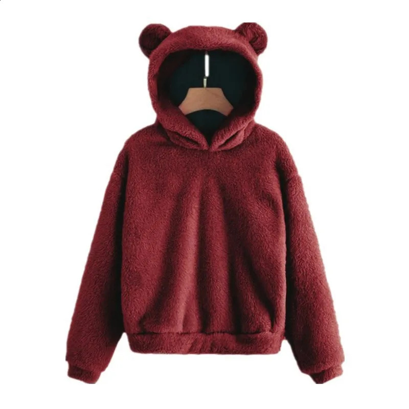 Autumn Winter Womens Hoodies Winter Women Long Sleeve Rabbit Ear Hood Sweatshirt Cute Plush Warm Casual Hoodie Tops 240813