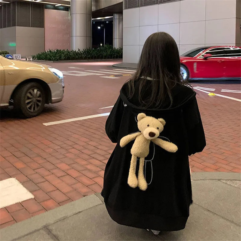 Cute Girls Fashion Loose Kawaii Hoodies Women Lovely Students Tops Ladies Casual Cartoon Bear Female Autumn Chic Amine Hoodies 240812
