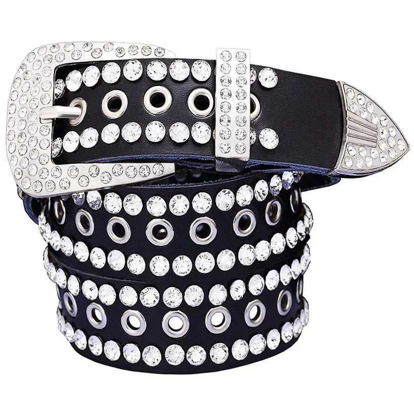 Fashionable genuine womens belt luxury rhinestone buckle womens belt width 3.3cm cowhide belt mens jeans W240807