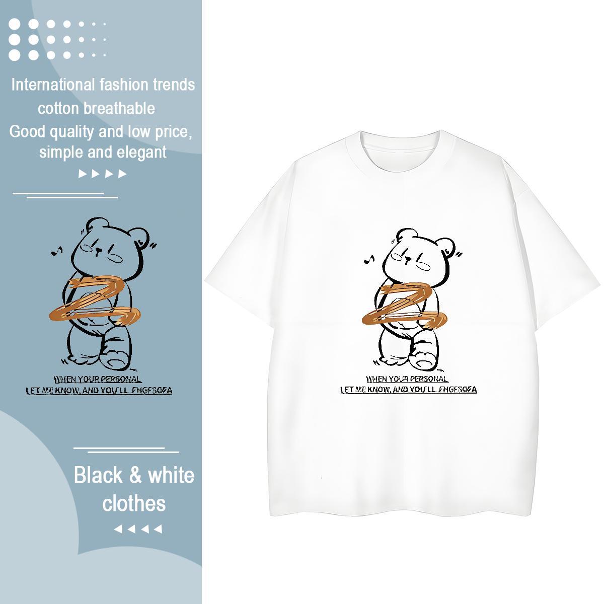 Loose T shirt bear Breathable Crew Neck Spring Summer Anime 100% Cotton 230g Couples T Shirts Fashion Design Tops Shirt