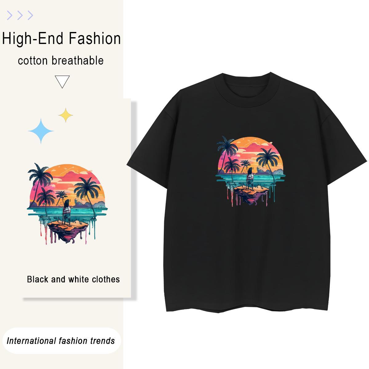 Cool Men Tops Tees High Street Hip Hop 230g Pure Cotton Asian Size Breathable Crew Neck beach T shirt 2024 Summer Top Tees