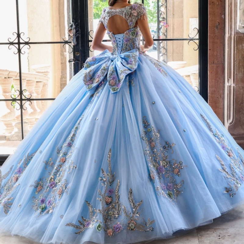 Mexican 2024 Quinceanera Ball Gown Applique Lace Beaded Tull Formal Sweet 16 Dress Vestidos De 15 Anos