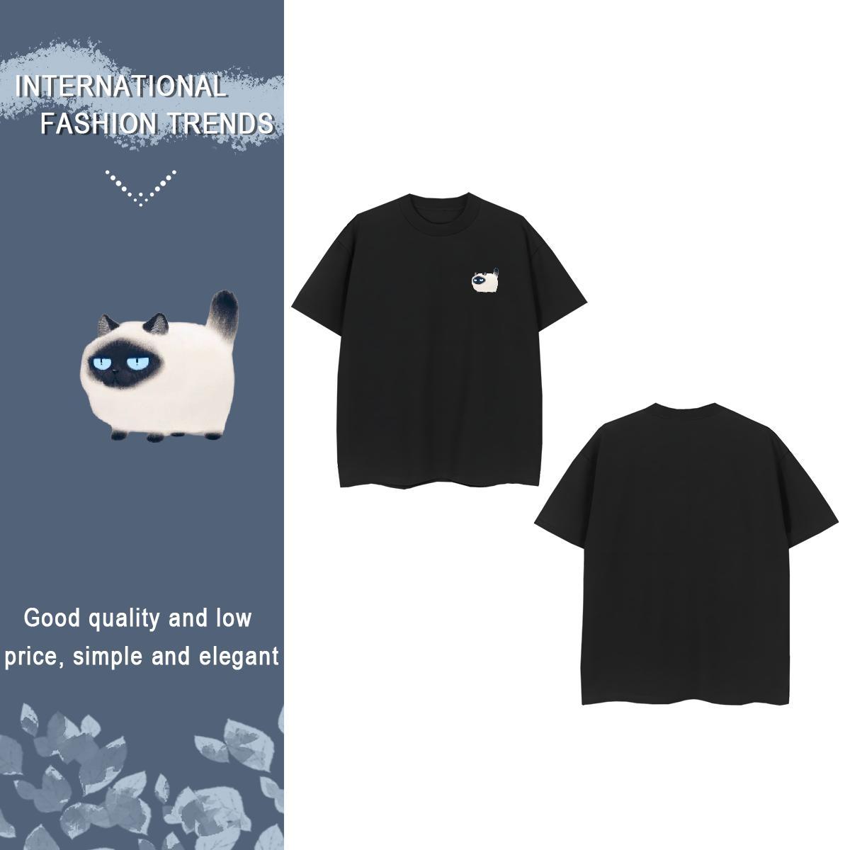 Man T Shirts 100% Cotton 230g cat Sport Crew Neck Anime Tshirt for Man Woman Fashion Classic Clothes