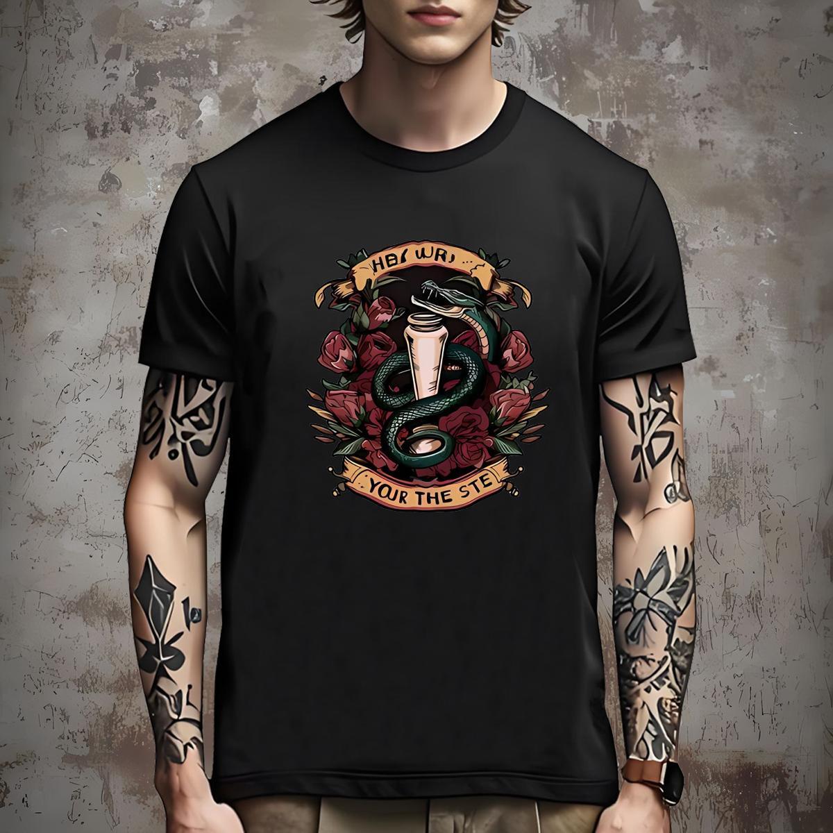 Free Shipping T Shirts Men snake Short Sleeve Soft Anime Printing Street Custom Anime 230g 100% Cotton Men Tees 2024 DIY Wear