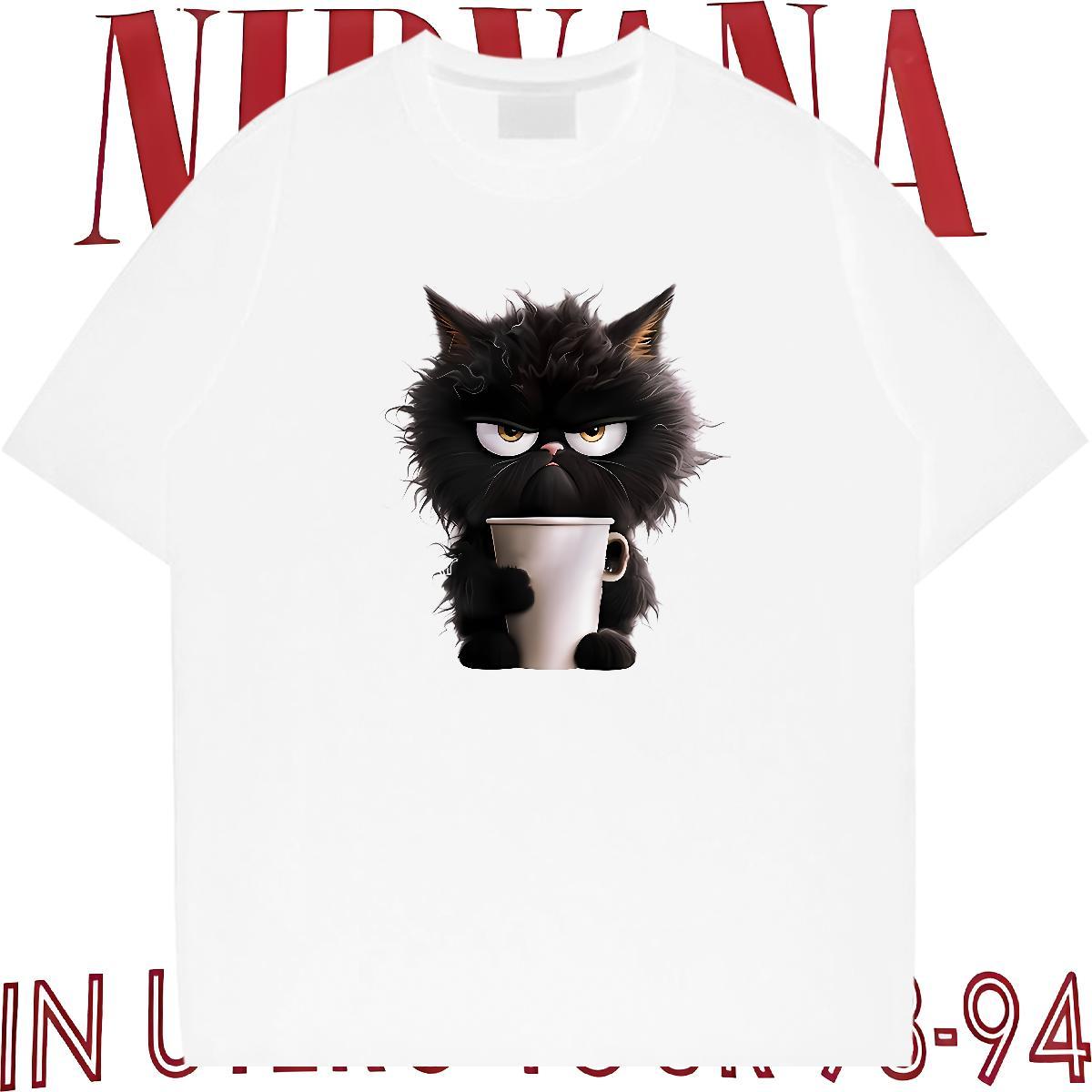Stylist Mens Tshirts cat High Street Hip Hop 100% Cotton 230g Wear O-Neck Short Sleeve Wholesale Man T Shirts Custom Print Oversized