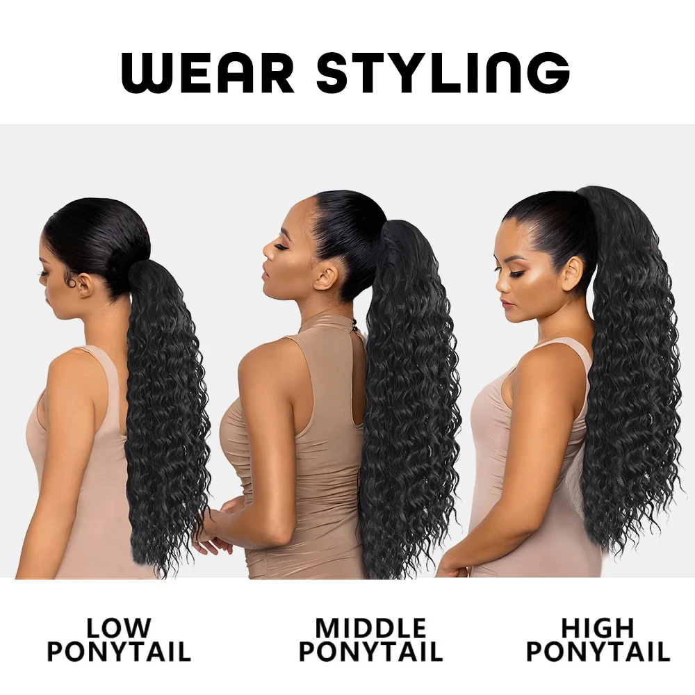 Drawstring deep wave Curly Ponytail Human Hair Brazilian Remy Hair Clip in Hair Extension Long Corn Wavy Wrap Around Ponytail Black 160g Diva24