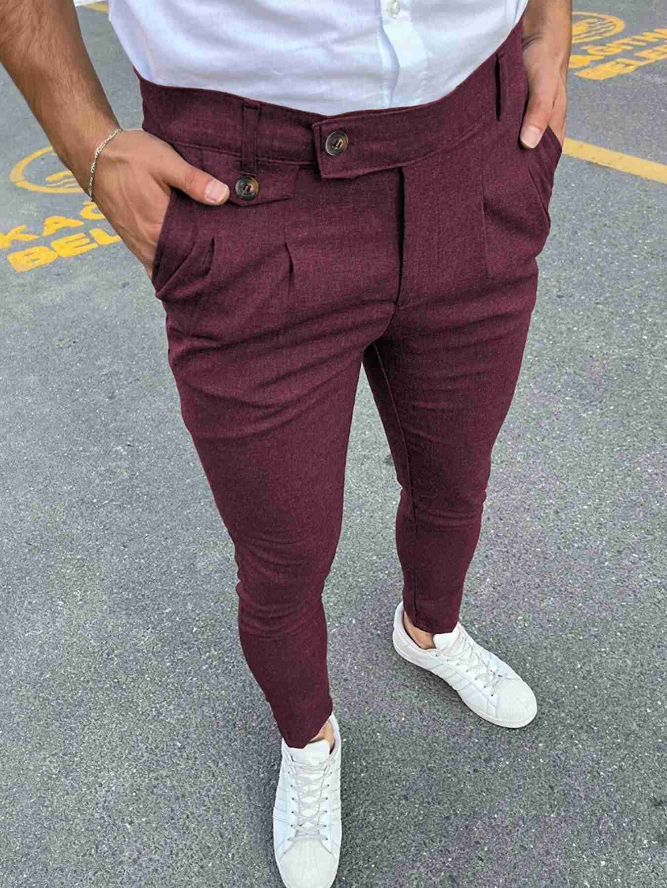 New Mens Business Casual Skinny Stretch Slim Fit Pencil Pants Trousers Fashion Zipper Mid Waist Solid Jogging Khaki Track PantsXJ240813