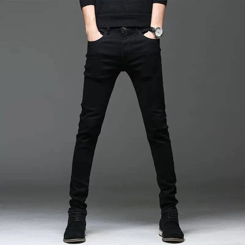 Warm Fleece Pants Winter Man Cowboy Thermal Lined Black Korean Fashion Slim Thicken Plush Wool Boot Cut Jeans Men 240812