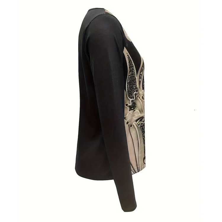 Spring and Autumn Women's Abstract Printed Shirt V-neck Long Sleeve Top