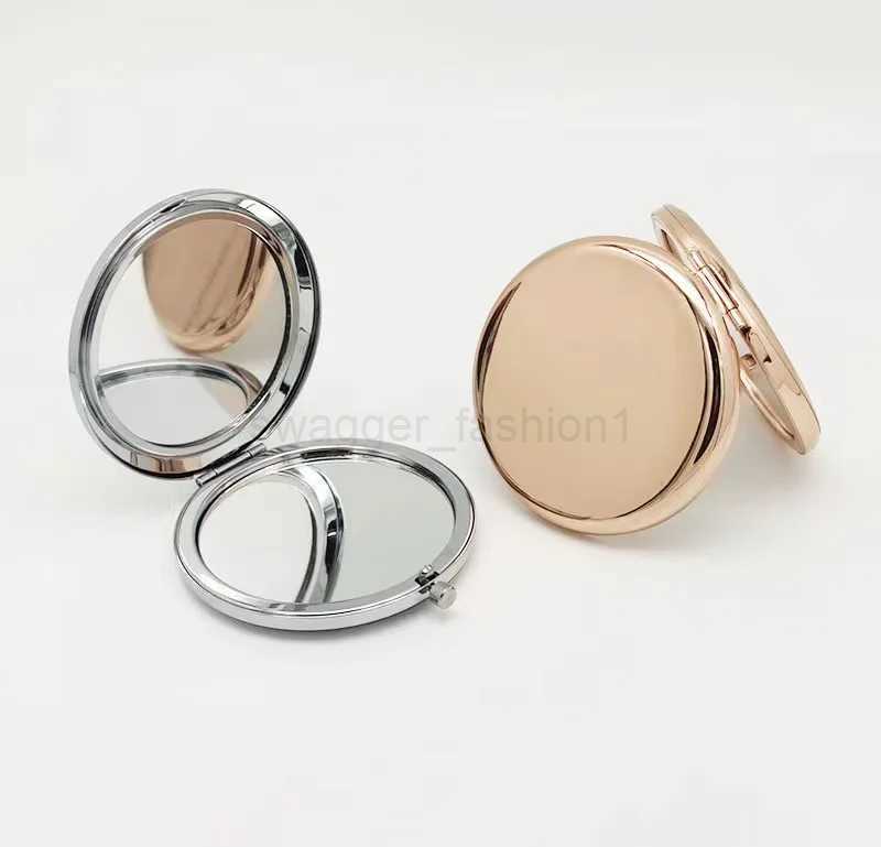 Portable Makeup Mirror Solid rose gold Color Metal Round Case Double-Side Pop-Up Pocket Mirror Beauty cosmetic mirrorXJ240813