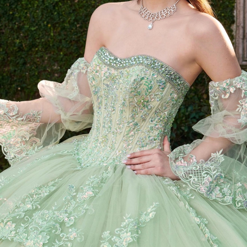 Sage Green Shiny Quinceanera Dress Ball Gown Off The Shoulder Appliques Lace Beads Crystal Tull Sweet 16 Vestidos De 15 Anos