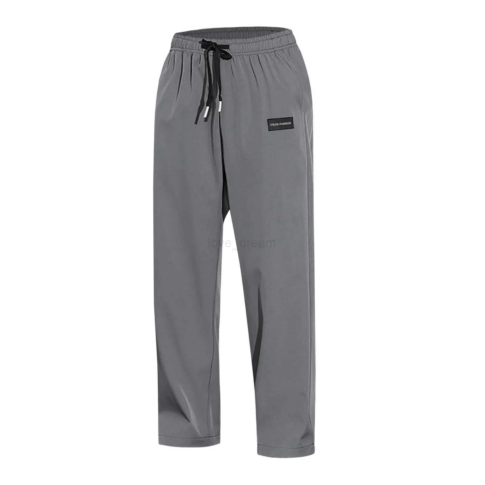 Men Sweatpants Ice Silk Smooth Drawstring Elastic Waist Straight Wide Legs Pockets Men Summer Sports Pants Jogging TrousersXJ240813