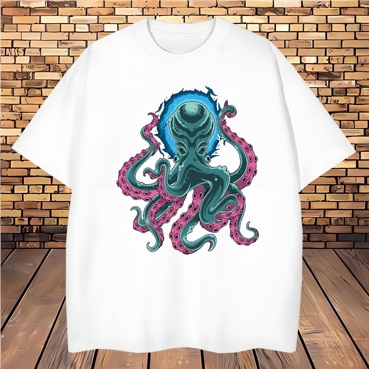 Brand Men Clothes T-Shirt octopus Home Outdoor 230g Cotton Tshirts Breathable Short Sleeve Designer T Shirts Men Custom Print Oversized