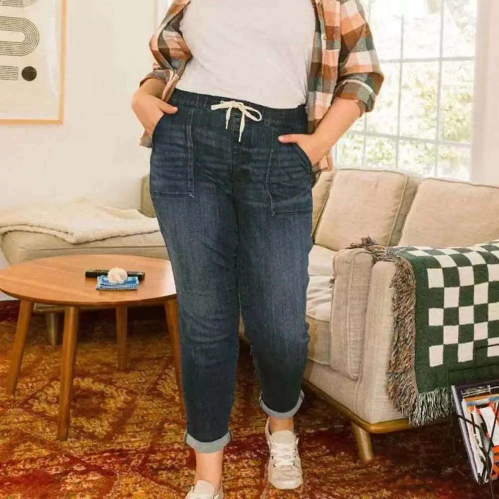 Women High Elasticity Jeans Solid Color Jeans Streetwear Denim Pants Womens Autumn High Waist Zipper Fly Lace-up Slim Fit Jeans 240813