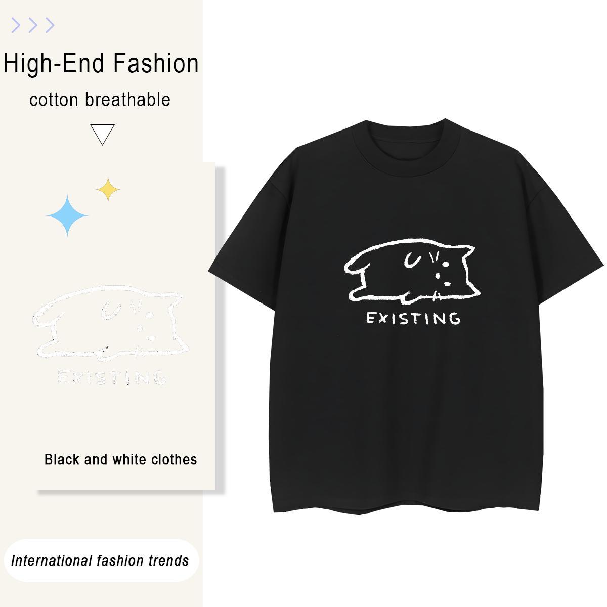Loose Men Tops Tees Hip Hop Street 230g 100% Cotton Plus Size Cartoon O-Neck Short Sleeve cat T-Shirts Free Shipping Tee Shirt
