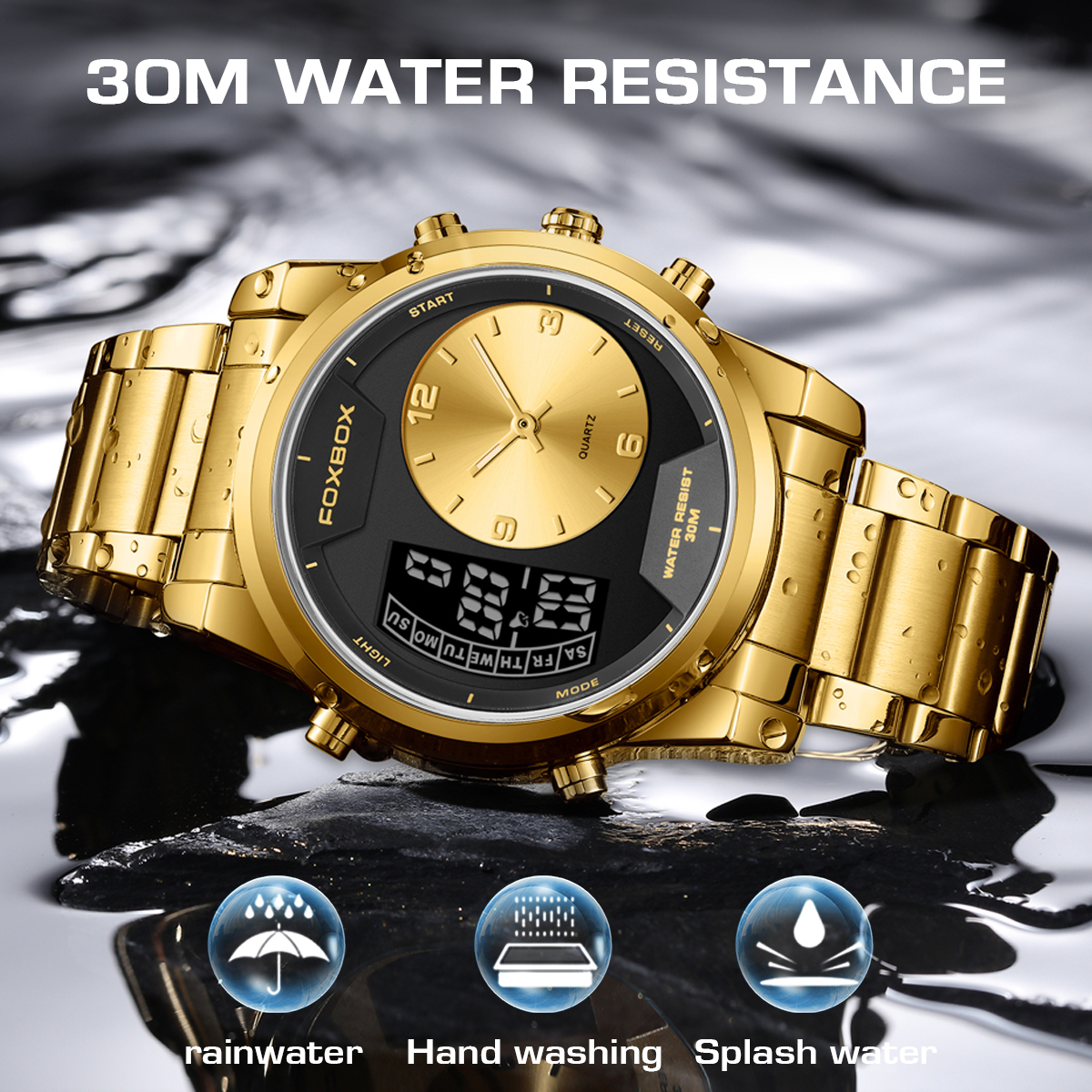 LIGE Outdoor Sports Men's Waterproof Night Light Dual Display Electronic Watch Men's Multi functional Alarm Clock Fashion Watch