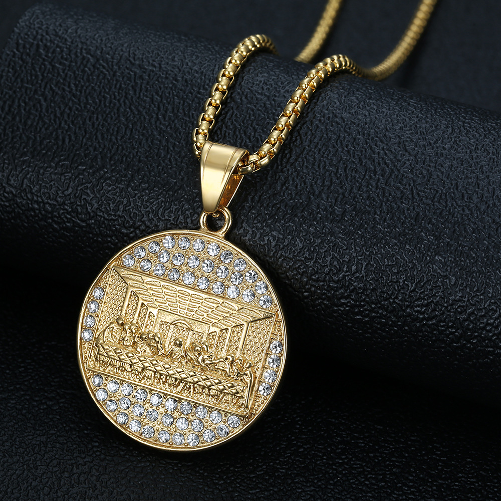 Vintage Thirteen Apostles Round Pendant Necklace The Last Supper Real Gold Plated Wonen Mens Jewelry