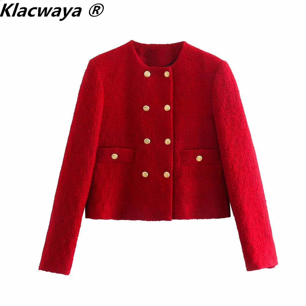 Klacwaya Womens Fashion Two piece Retro Red Coarse Hemp Double Chest Sweatshirt Front Seam Mini Tight Set 240812