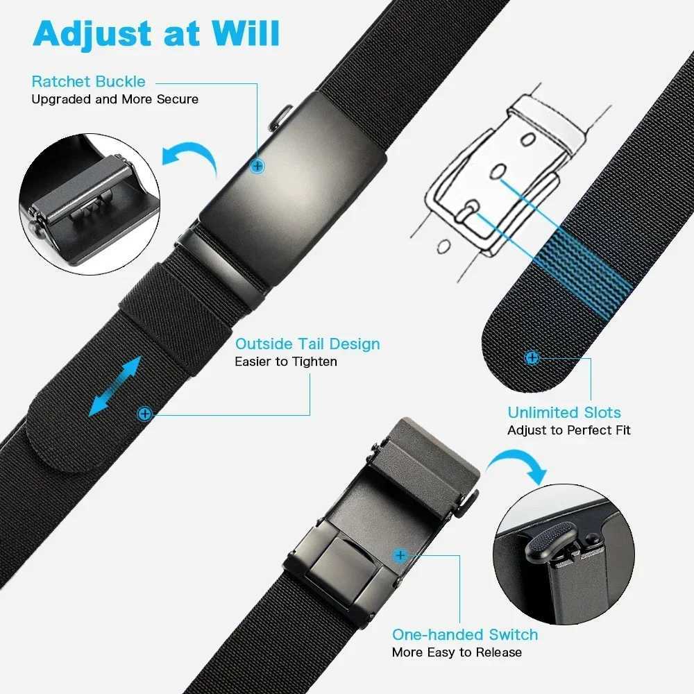 New Golf Sport Elastic Tactical Belt Metal Automatic Buckle Strong Elastic Nylon Mens Military Belt 115-150CM Large Size Belt W240807