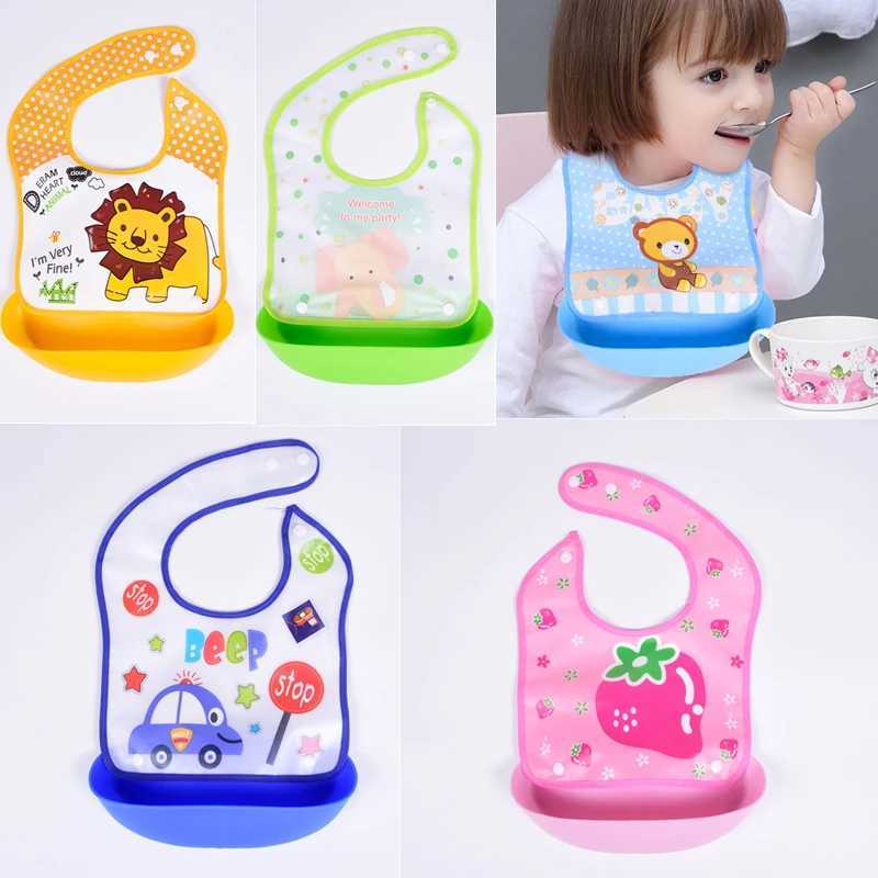 Bibs Burp Cloths Detachable Rice Pocket Baby Bib Imitation Silicone Waterproof Bibs For Baby Kids Burp Cloth Cartoon Adjustable Feeding BavoirL4812
