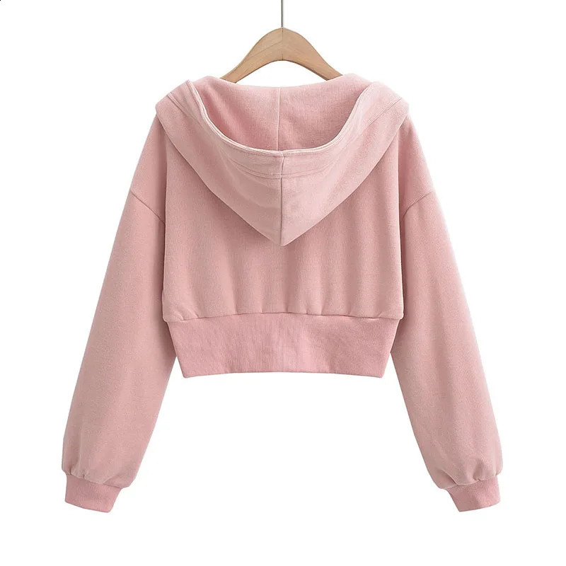 Xpqbb Y2K Streetwear Hoodie Women Korean Fashion Double Zipper Short Sweatshirt Female Casual Hooded Sports Long Sleeve Coat 240812