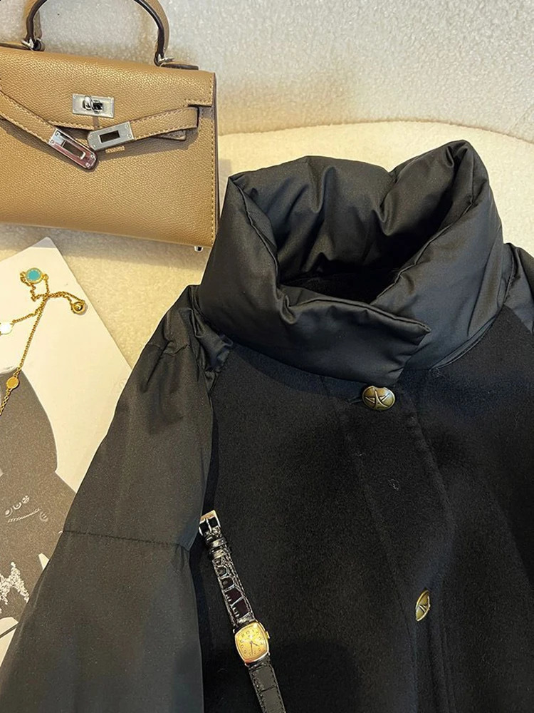Black Padded Jacket Women Casual Loose Cotton Coat Winter Oversize Thick Warm Parkas Lady Fashion Super Stand Collar 240812