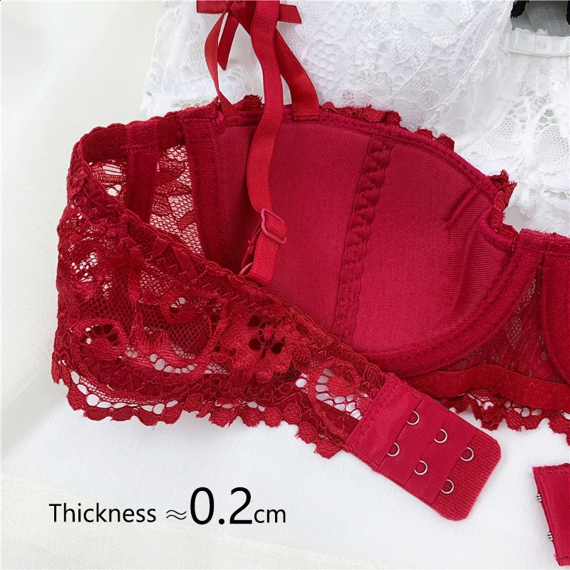 12 Half Cup Bras For Women Plus Size Lingerie Red Thin Underwear Cotton Sexy Push Up Balconette Bra Top Black White A B C D Cup 240812